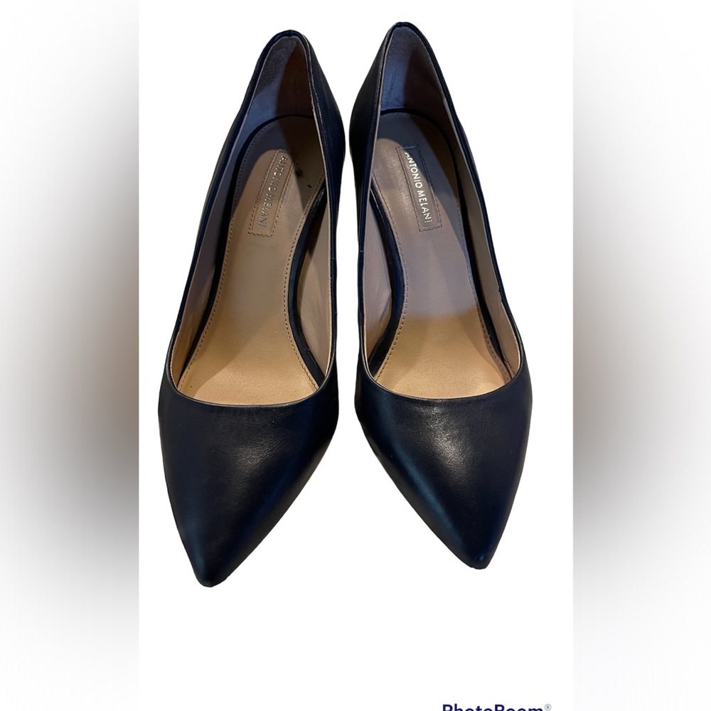 Navy leather stilettos